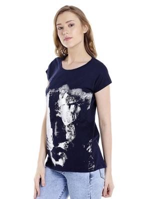 navy blue printed cotton regular tee - 14367821 - Standard Image - 2