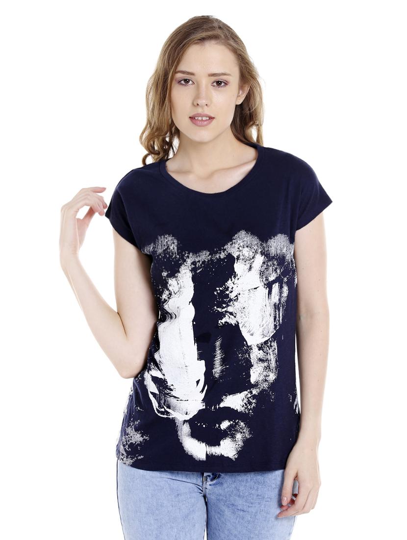 navy blue printed cotton regular tee - 14367821 - Zoom Image - 1