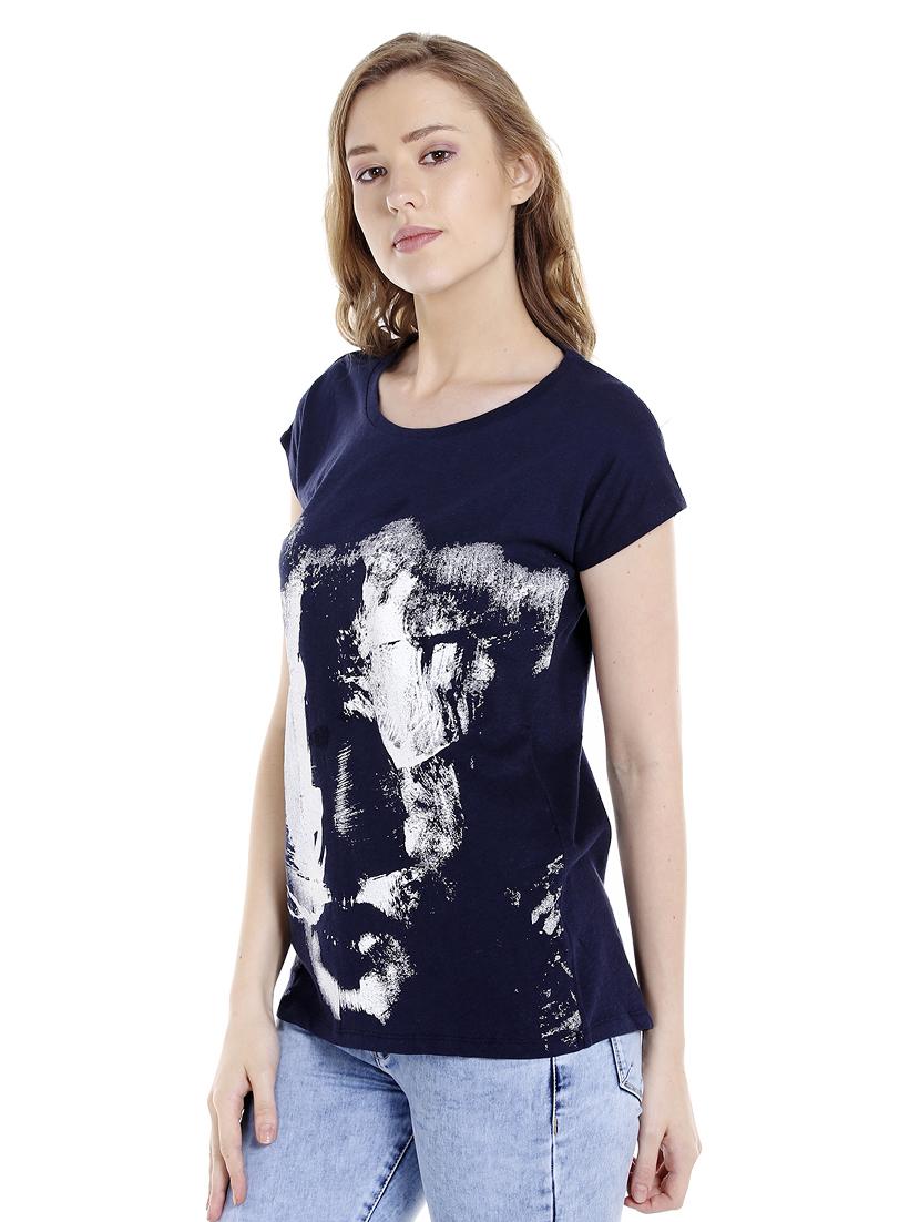 navy blue printed cotton regular tee - 14367821 - Zoom Image - 2