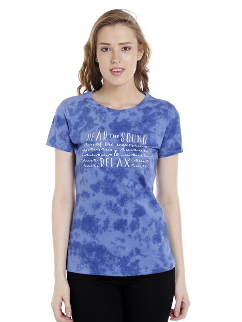 blue printed cotton regular tee - 14367830 - Standard Image - 1