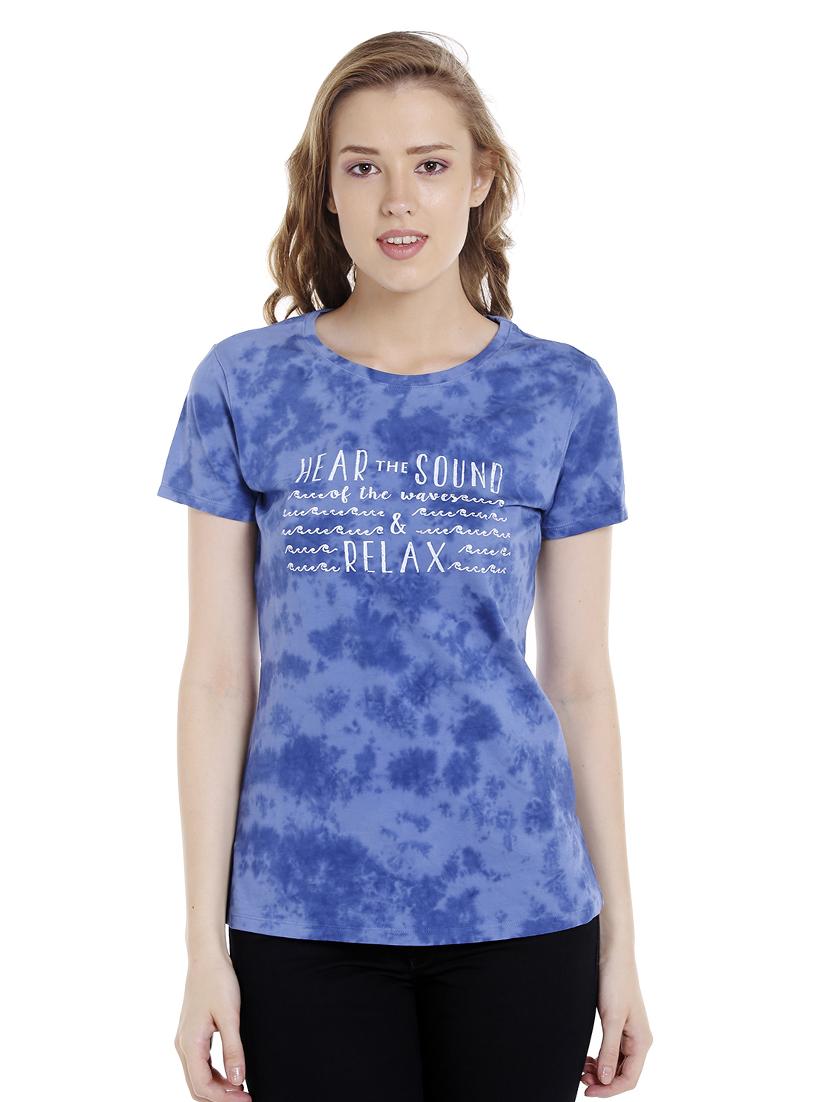 blue printed cotton regular tee - 14367830 - Zoom Image - 1