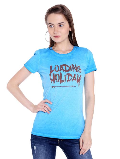 blue printed cotton regular tee - 14367831 - Standard Image - 1