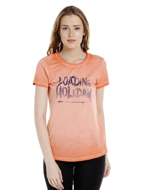 orange printed cotton regular tee - 14367832 - Standard Image - 1