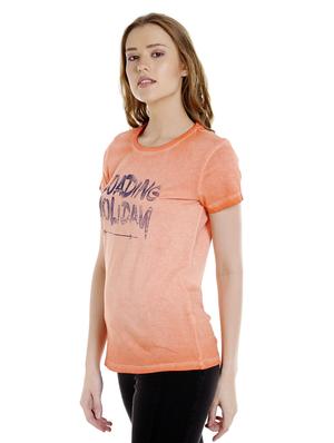 orange printed cotton regular tee - 14367832 - Standard Image - 2
