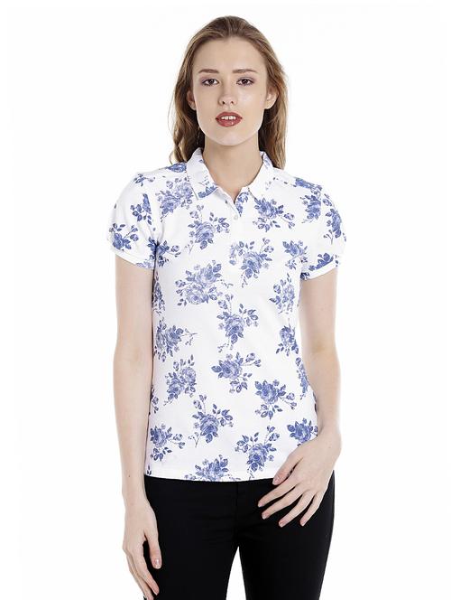 white floral printed cotton regular tee - 14367837 - Standard Image - 1