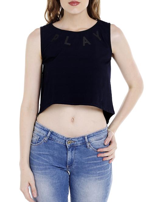 navy blue cotton crop top - 14367859 - Standard Image - 1