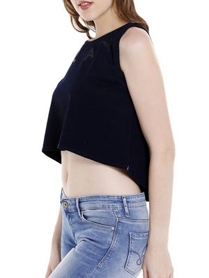 navy blue cotton crop top - 14367859 - Standard Image - 2