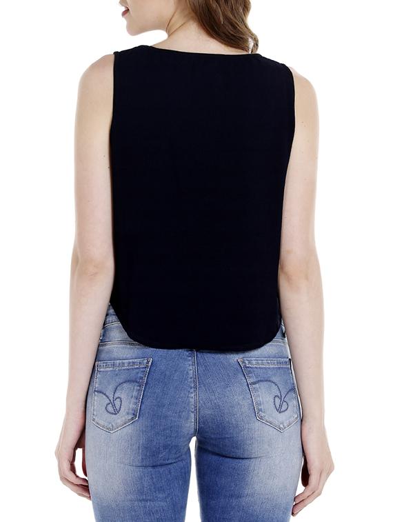 navy blue cotton crop top - 14367859 - Zoom Image - 3