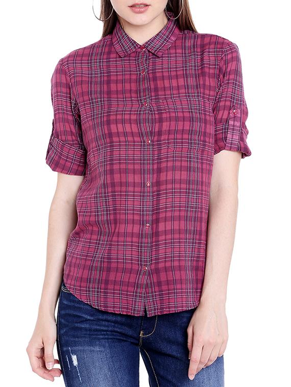 pink gingham check cotton shirt - 14367863 - Zoom Image - 1