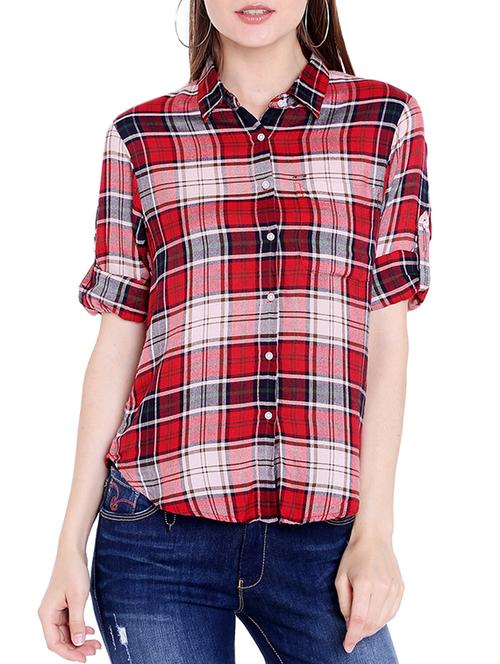 red gingham check viscose shirt - 14367865 - Very Small Image - 1