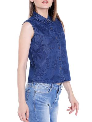 blue denim crop shirt - 14367873 - Standard Image - 2