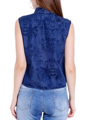 blue denim crop shirt - 14367873 - Standard Image - 3