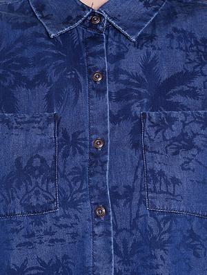 blue denim crop shirt - 14367873 - Standard Image - 4