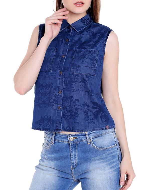 blue denim crop shirt - 14367873 - Zoom Image - 1