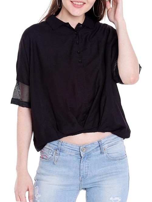 black cotton boxy top - 14367878 - Standard Image - 1