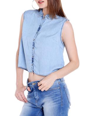 blue denim crop shirt - 14367885 - Standard Image - 2