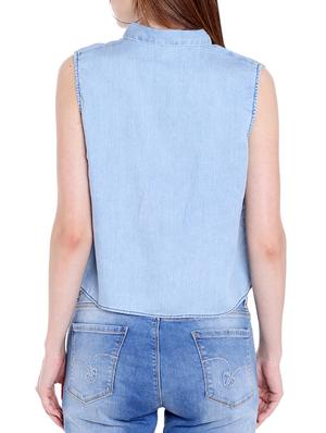 blue denim crop shirt - 14367885 - Standard Image - 3