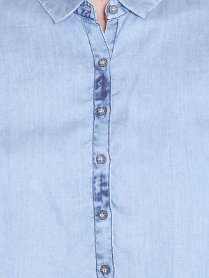 blue denim crop shirt - 14367885 - Standard Image - 4