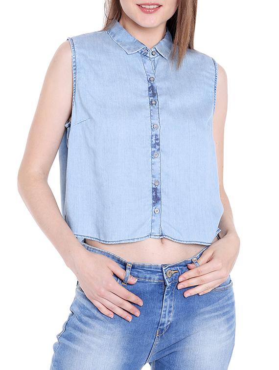 blue denim crop shirt - 14367885 - Zoom Image - 1