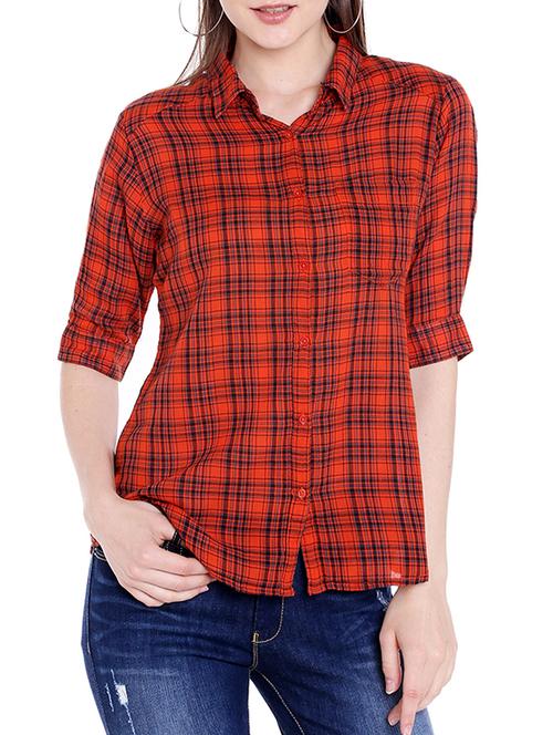 orange gingham check shirt - 14367890 - Standard Image - 1