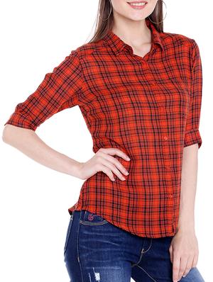 orange gingham check shirt - 14367890 - Standard Image - 2
