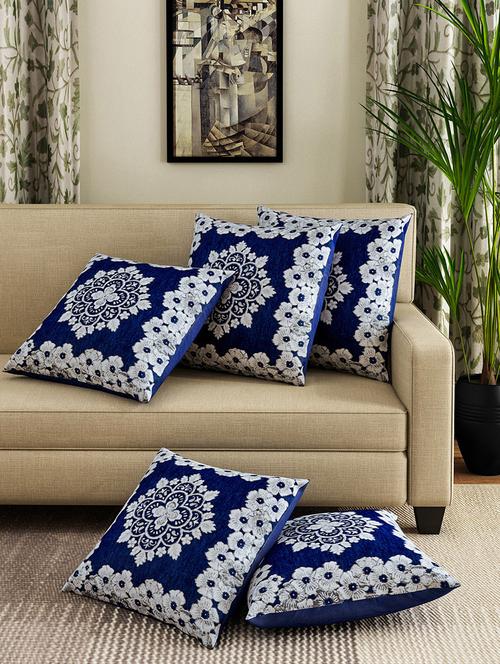 Set of 5 Chenille Floral Designed Cushion Covers - 14368345 - Standard Image - 1