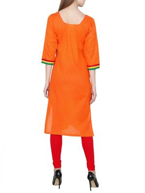 orange cotton straight kurta - 14369362 - Standard Image - 3