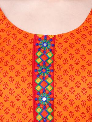 orange cotton straight kurta - 14369362 - Standard Image - 4