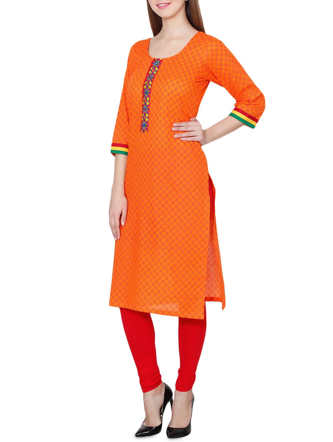 orange cotton straight kurta - 14369362 - Zoom Image - 2