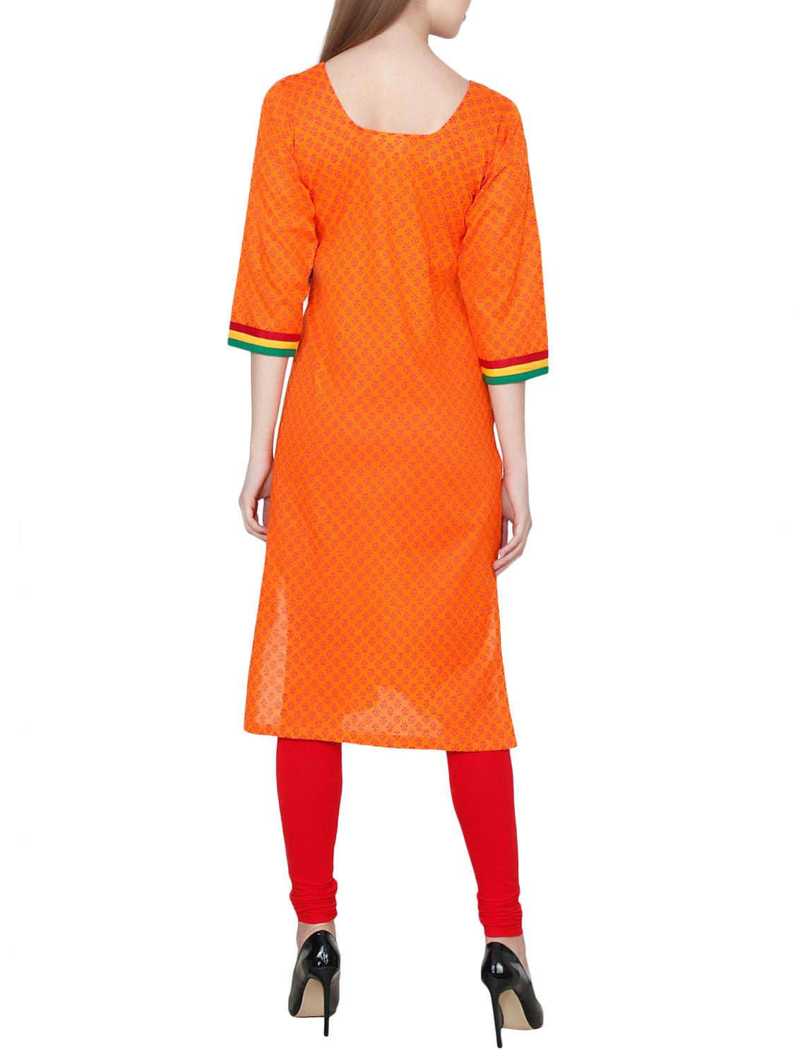orange cotton straight kurta - 14369362 - Zoom Image - 3