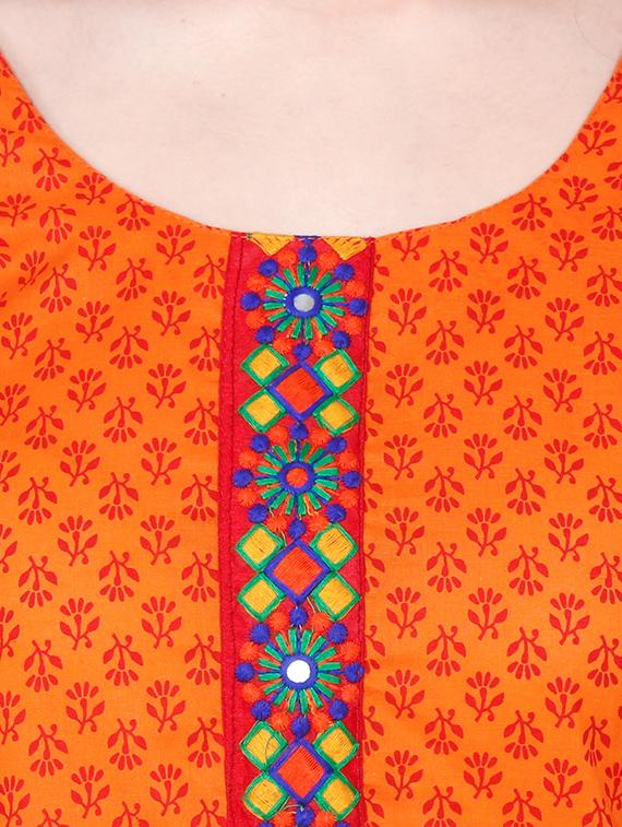 orange cotton straight kurta - 14369362 - Zoom Image - 4