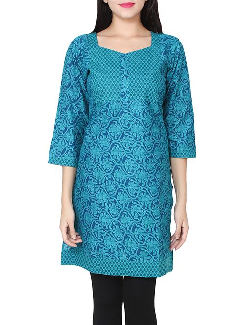 sky blue cotton straight kurta - 14369404 - Standard Image - 1