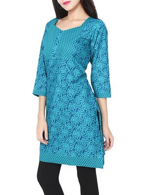 sky blue cotton straight kurta - 14369404 - Standard Image - 2
