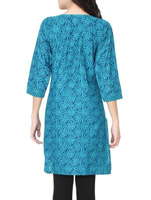 sky blue cotton straight kurta - 14369404 - Standard Image - 3