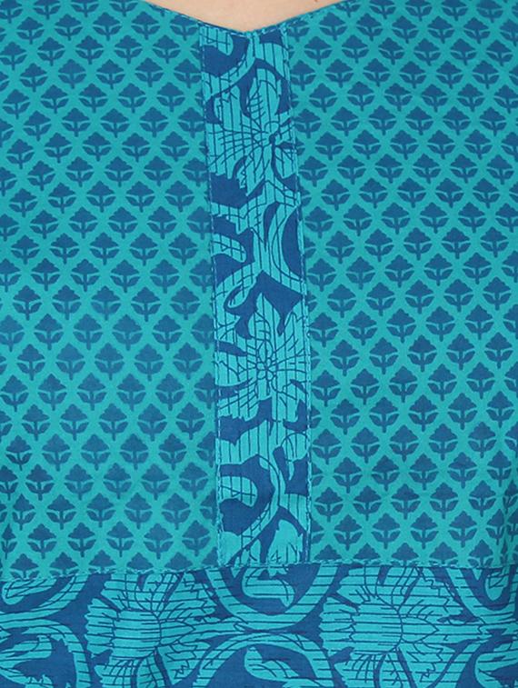 sky blue cotton straight kurta - 14369404 - Zoom Image - 4
