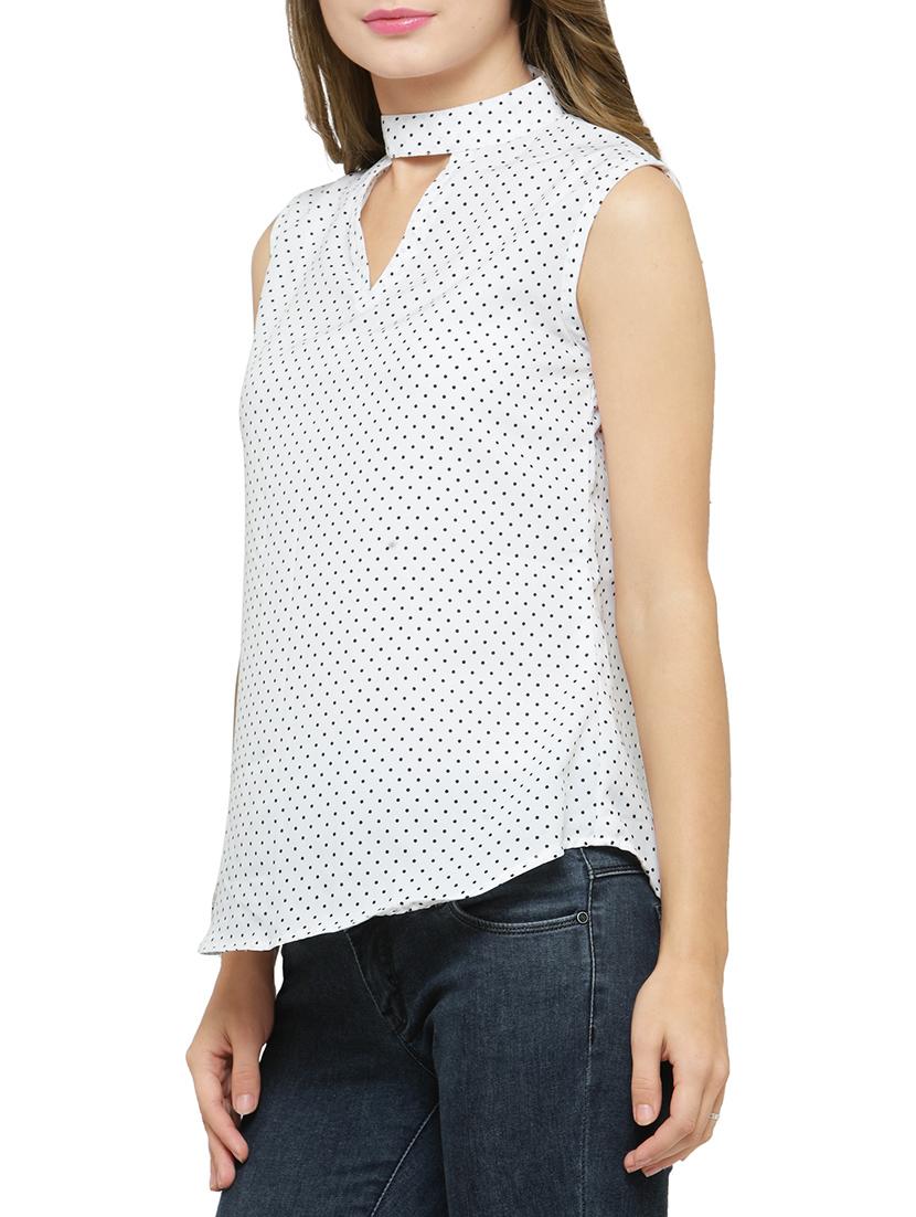 white polka dots printed crepe regular top - 14371129 - Zoom Image - 2
