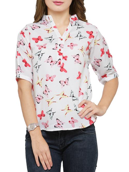 white printed crepe regular top - 14371133 - Standard Image - 1
