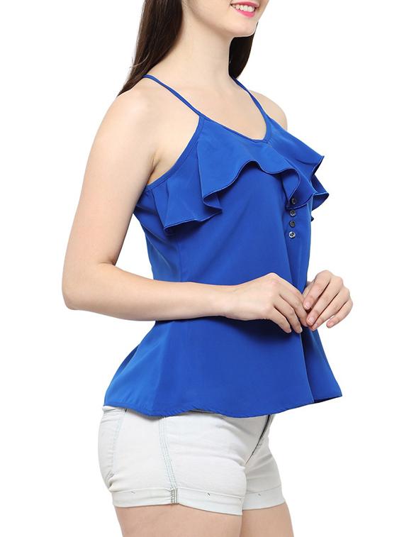 solid blue ruffle top - 14372600 - Zoom Image - 2