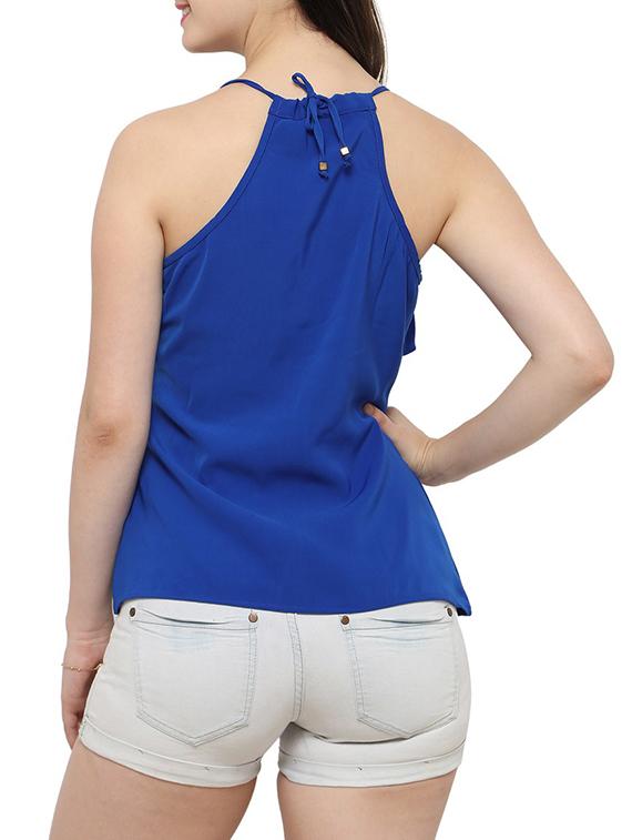 solid blue ruffle top - 14372600 - Zoom Image - 3
