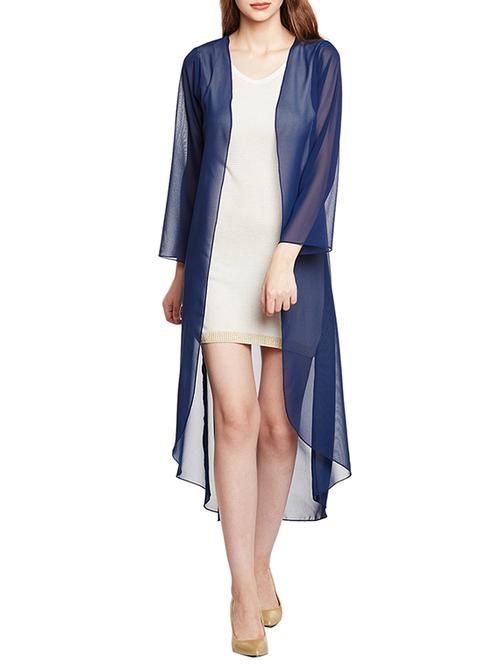 navy blue georgette asymmetric shrug - 14372620 - Standard Image - 1