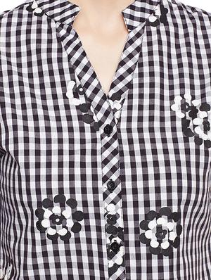 checkered mandarin collar shirt - 14372633 - Standard Image - 4