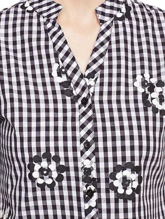 checkered mandarin collar shirt - 14372633 - Zoom Image - 4