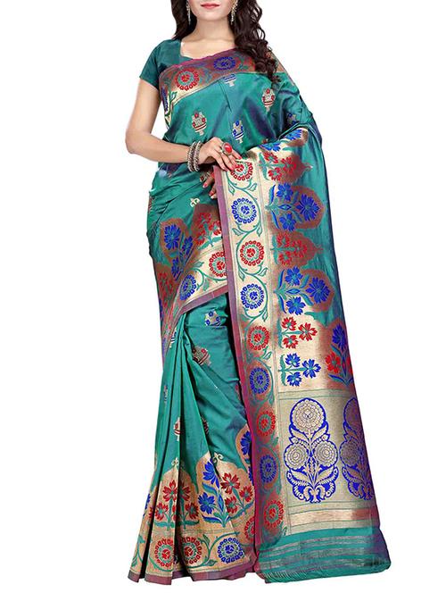 blue silk blend banarasi saree with blouse - 14373905 - Standard Image - 1