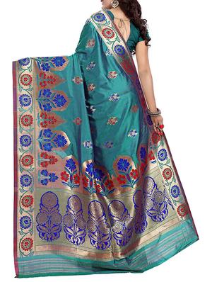 blue silk blend banarasi saree with blouse - 14373905 - Standard Image - 2