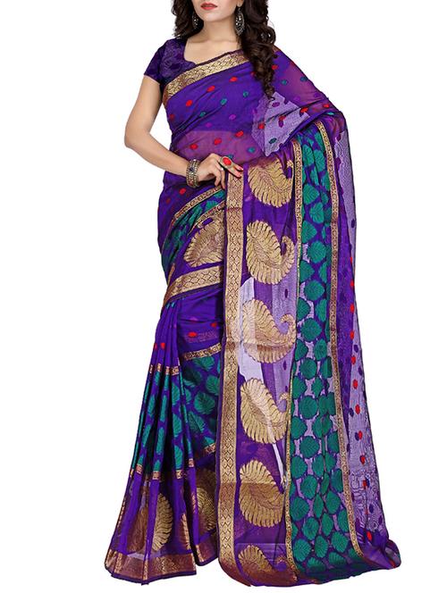 blue cotton silk woven piece with blouse - 14373966 - Standard Image - 1