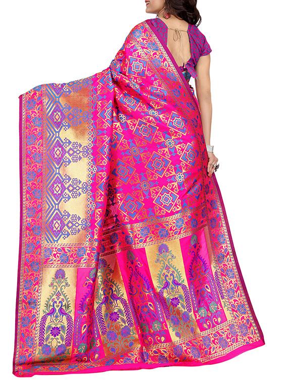 pink silk blend patola saree with blouse - 14373979 - Zoom Image - 2