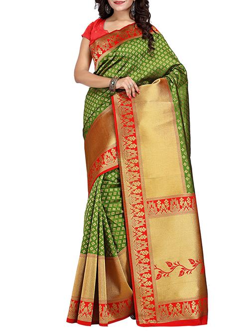 green silk blend banarasi saree with blouse - 14374035 - Standard Image - 1