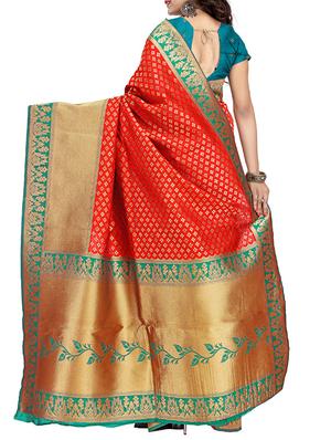 red silk blend banarasi saree with blouse - 14374039 - Standard Image - 2