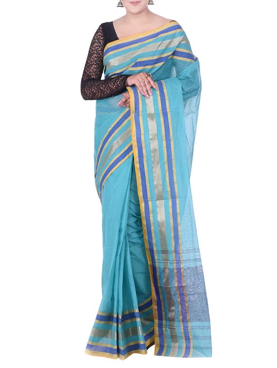 turquoise cotton tant saree - 14374881 - Zoom Image - 1