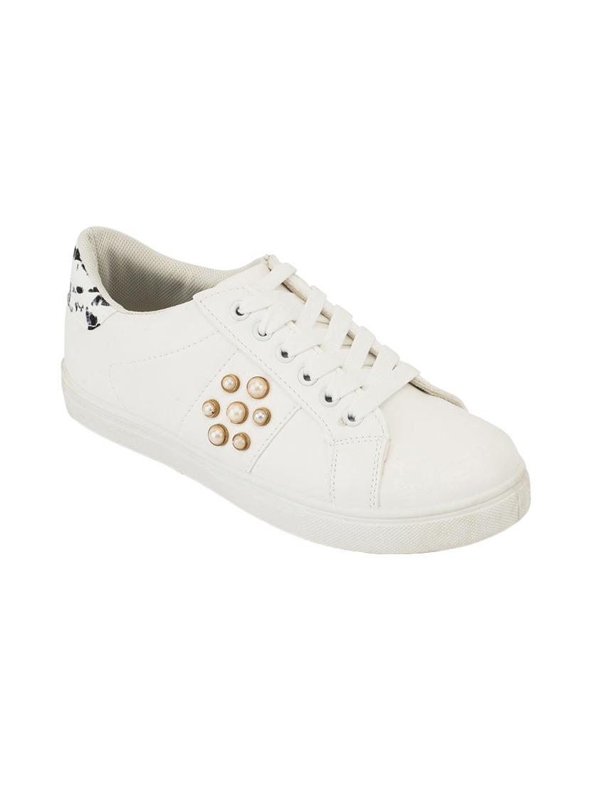 white faux leather laceup sneakers - 14375030 - Zoom Image - 1